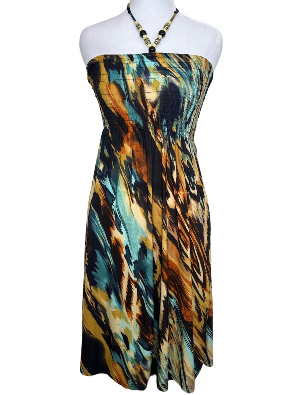 Just Love Abstract Beaded Halter-Neck Midi Dress